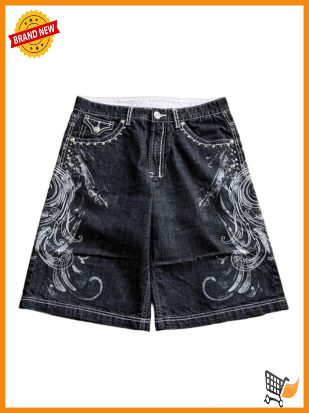Y2K Striped Grunge Jean Shorts Wide Leg Streetwear Skater 2000S